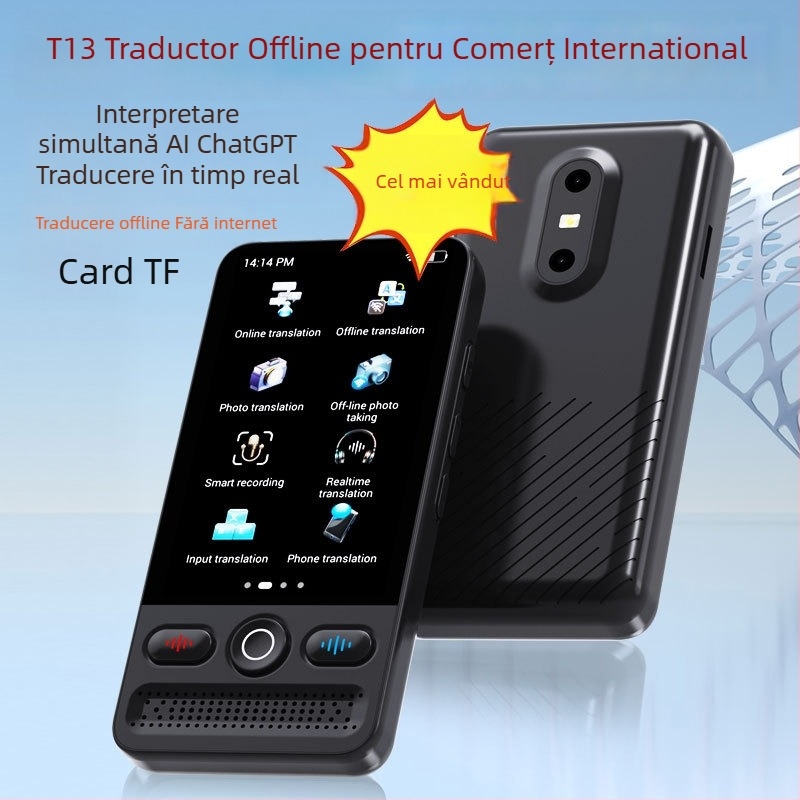 Traducător vocal AI cu traducere simultană multilingvă și traducere offline a fotografiilor — dispozitiv compact, cameră 5 MP, Type-C, 5V 2A, 125 g, ABS