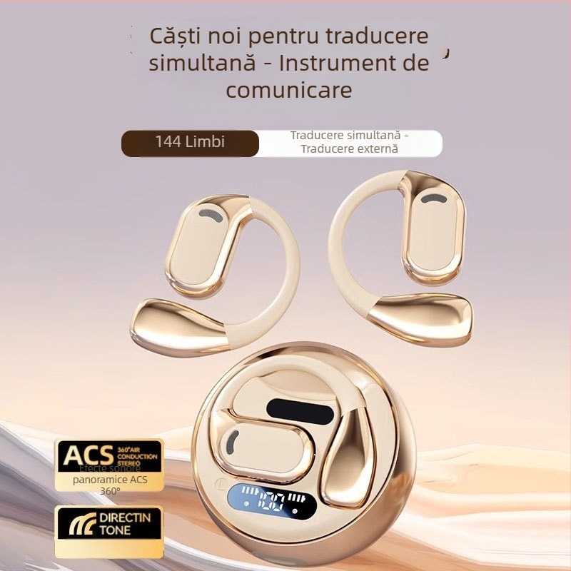 Set de căști de traducere pentru interpretare în timp real – traducere vocală și video, traducere multilingvă, reducere a zgomotului (Bluetooth • distanță wireless 5 m • Android • mod de operare: buton + touchscreen • model M76)