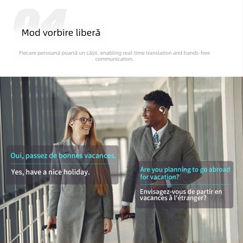 Set de căști de traducere pentru interpretare în timp real – traducere vocală și video, traducere multilingvă, reducere a zgomotului (Bluetooth • distanță wireless 5 m • Android • mod de operare: buton + touchscreen • model M76)