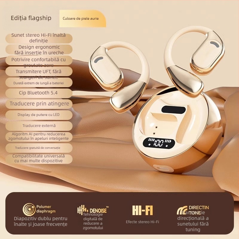 Set de căști de traducere pentru interpretare în timp real – traducere vocală și video, traducere multilingvă, reducere a zgomotului (Bluetooth • distanță wireless 5 m • Android • mod de operare: buton + touchscreen • model M76)