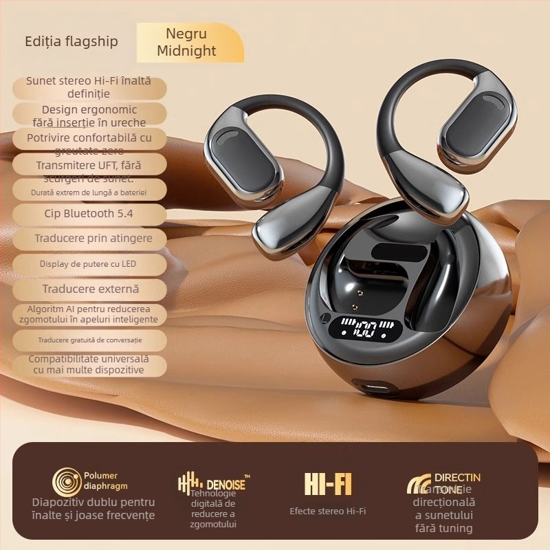 Set de căști de traducere pentru interpretare în timp real – traducere vocală și video, traducere multilingvă, reducere a zgomotului (Bluetooth • distanță wireless 5 m • Android • mod de operare: buton + touchscreen • model M76)