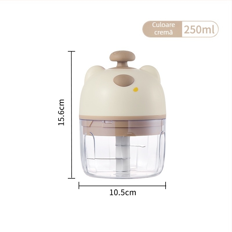 Presă electrică de usturoi și tocat usturoi – aparat de bucătărie multifuncțional, 220W, 3.7-4.2V, materiale PP/ABS/Silicon/Sticlă/Oțel inoxidabil