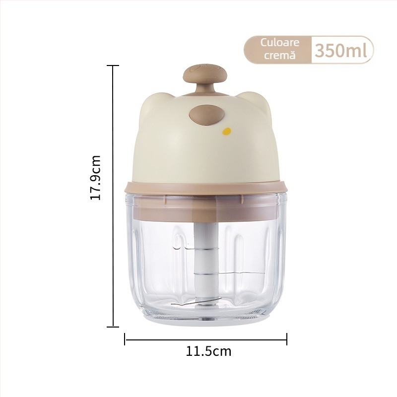 Presă electrică de usturoi și tocat usturoi – aparat de bucătărie multifuncțional, 220W, 3.7-4.2V, materiale PP/ABS/Silicon/Sticlă/Oțel inoxidabil