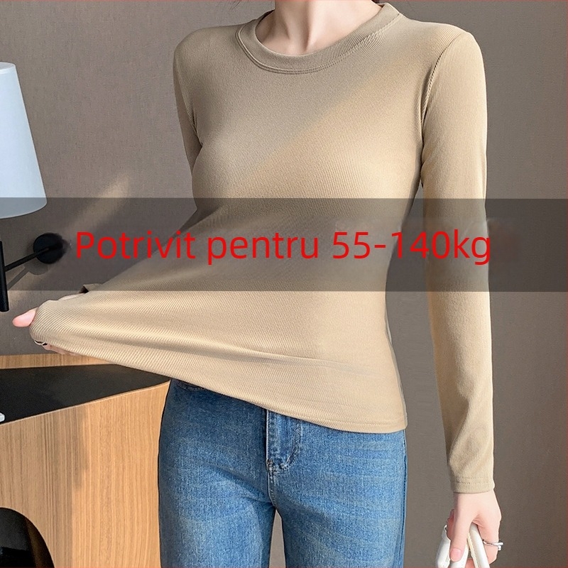 Top din modal pentru femei, mâneci lungi, croială slim, guler rotund, 70-80% fibră modală, Primăvara 2025