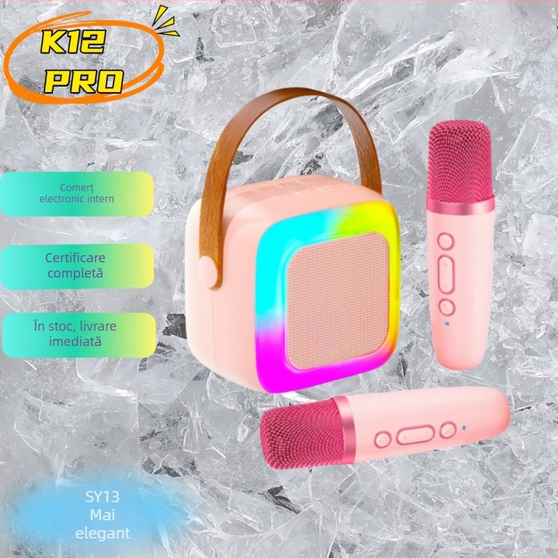 Microfon și difuzor wireless Bluetooth, set karaoke mini pentru casă, familie și copii