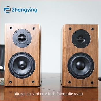 Boxă desktop HiFi cu tweeter din mătase, 2.1 canale, cabinet din lemn, 4 difuzoare cu horn, sunet 3D Surround/Dolby Digital/Virtual Surround