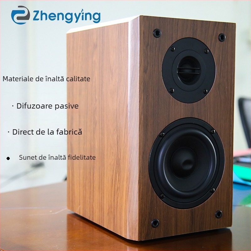 Boxă desktop HiFi cu tweeter din mătase, 2.1 canale, cabinet din lemn, 4 difuzoare cu horn, sunet 3D Surround/Dolby Digital/Virtual Surround