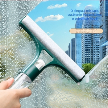 Curățător de sticlă cu două fețe și recipient de spray — oțel inoxidabil, manual, uz casnic