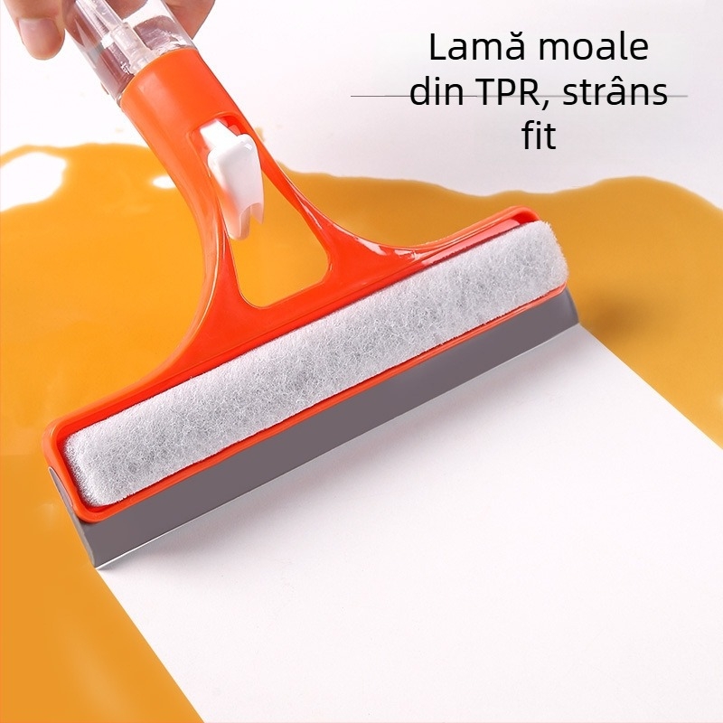 Curățător de sticlă cu două fețe și recipient de spray — oțel inoxidabil, manual, uz casnic