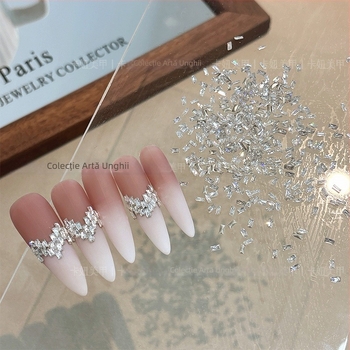 Deco pentru unghii din zirconiu – formă pătrată, seria Princess, stil Flash, Ice transparent, Minimalist, INS