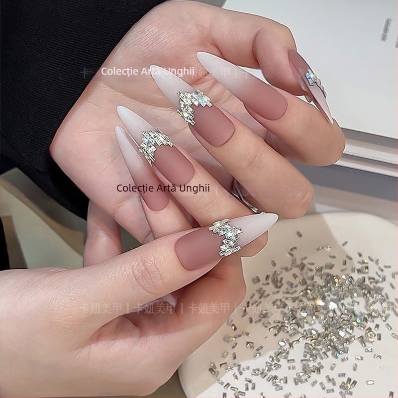 Deco pentru unghii din zirconiu – formă pătrată, seria Princess, stil Flash, Ice transparent, Minimalist, INS