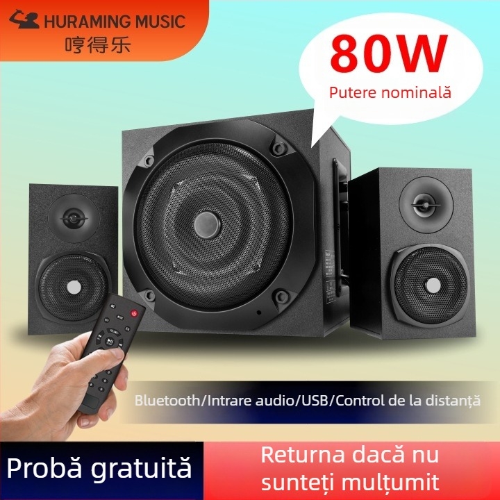 Sistem audio Bluetooth 2.1 cu subwoofer, corp din lemn, putere maximă 500W, redare MP3/USB, autonomie 8 ore