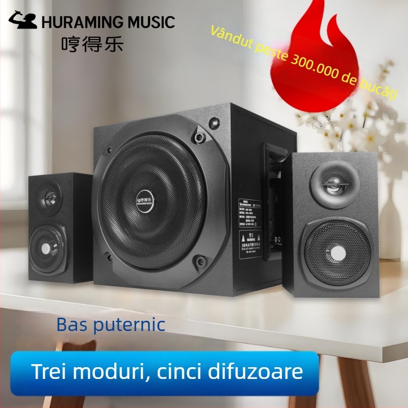Sistem audio Bluetooth 2.1 cu subwoofer, corp din lemn, putere maximă 500W, redare MP3/USB, autonomie 8 ore