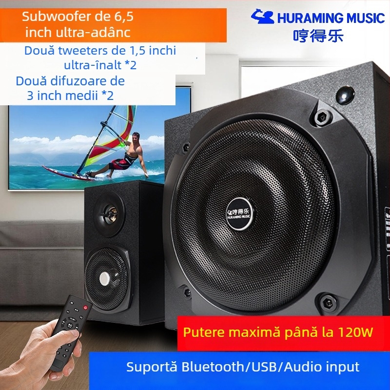 Sistem audio Bluetooth 2.1 cu subwoofer, corp din lemn, putere maximă 500W, redare MP3/USB, autonomie 8 ore