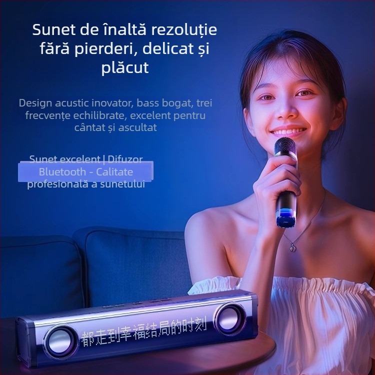 Sistem de boxe Bluetooth pentru karaoke K100, cu două difuzoare, Bluetooth 5.3, 30W, baterie încorporată 4000–6000 mAh, interval de frecvență 100 Hz–20 kHz, SNR ≥75 dB