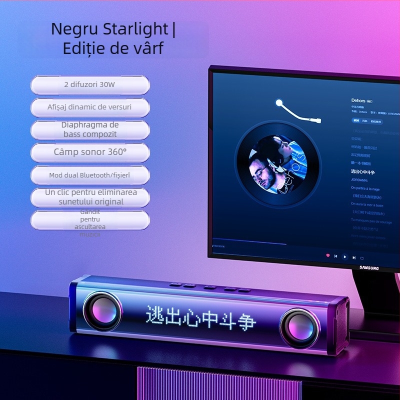 Sistem de boxe Bluetooth pentru karaoke K100, cu două difuzoare, Bluetooth 5.3, 30W, baterie încorporată 4000–6000 mAh, interval de frecvență 100 Hz–20 kHz, SNR ≥75 dB