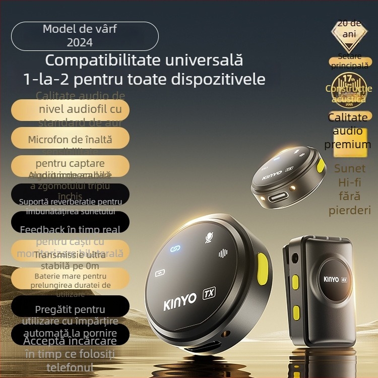 Microfon pentru guler M60 pentru transmisiuni Live și înregistrări de studio cu reducere a zgomotului, baterie încorporată 2000–4000mAh, autonomie 6–8 ore, răspuns în frecvență 100 Hz–20 kHz, SNR ≥75 dB, alimentare 5V/5W