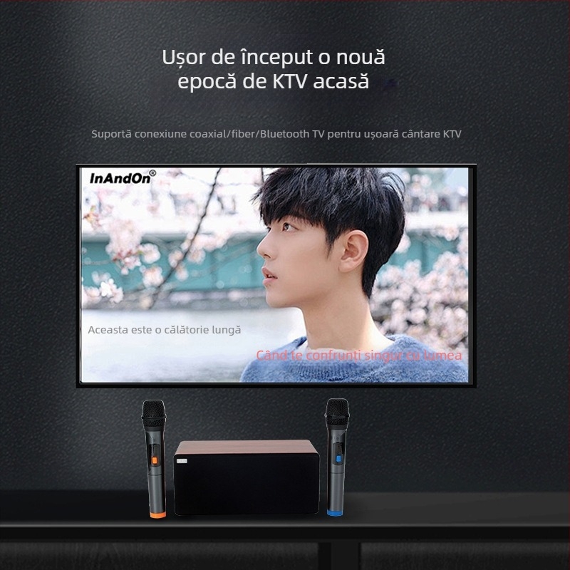 N-S10mini Sistem audio karaoke Home All-in-One cu microfoane duale, Bluetooth 5.0, 60W, 60Hz-15kHz, SNR ≥70dB, alimentare AC
