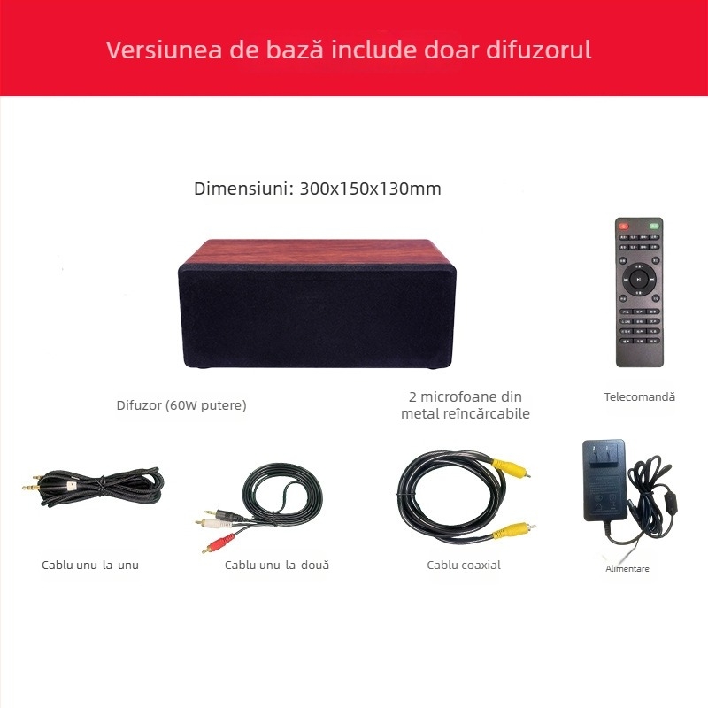 N-S10mini Sistem audio karaoke Home All-in-One cu microfoane duale, Bluetooth 5.0, 60W, 60Hz-15kHz, SNR ≥70dB, alimentare AC