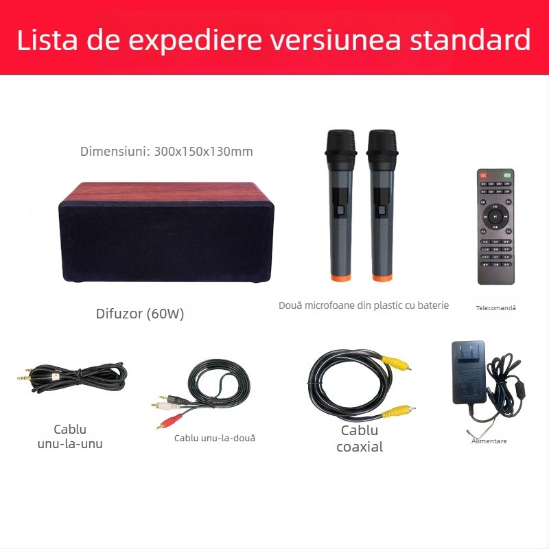 N-S10mini Sistem audio karaoke Home All-in-One cu microfoane duale, Bluetooth 5.0, 60W, 60Hz-15kHz, SNR ≥70dB, alimentare AC