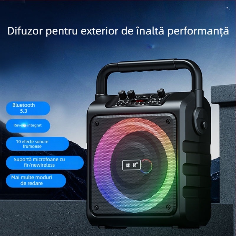 Boxă Bluetooth portabilă pentru exterior – cu baterie încorporată, 2 difuzoare, 100 Hz–20 kHz, SNR ≥70 dB