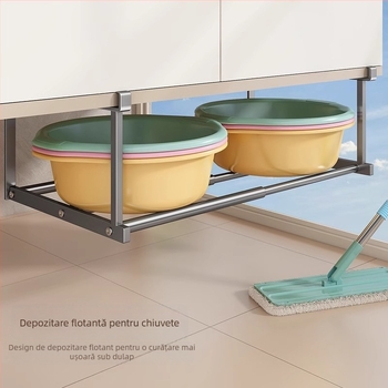 Raft de depozitare sub chiuvetă pentru baie, organizator stratificat, montaj fără găuri, Space aluminiu, stil modern