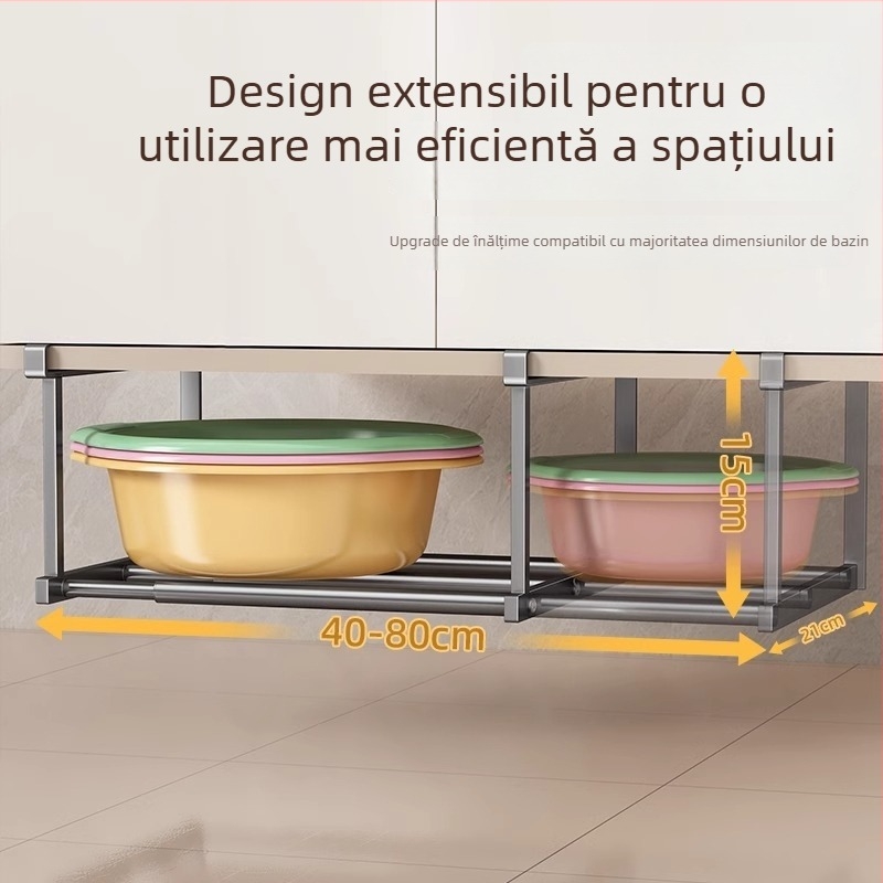 Raft de depozitare sub chiuvetă pentru baie, organizator stratificat, montaj fără găuri, Space aluminiu, stil modern