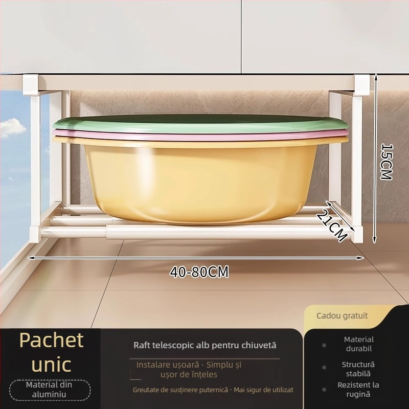 Raft de depozitare sub chiuvetă pentru baie, organizator stratificat, montaj fără găuri, Space aluminiu, stil modern