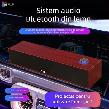 Boxă Bluetooth cu textură lemnoasă pentru calculator - conectare cablu + Bluetooth, interfață USB, 2 canale, 6W putere, carcasă din lemn