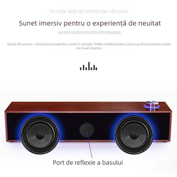 Boxă Bluetooth cu textură lemnoasă pentru calculator - conectare cablu + Bluetooth, interfață USB, 2 canale, 6W putere, carcasă din lemn