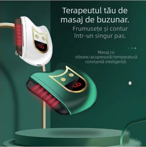Masajer facial electric cu funcție infraroșu; baterie încorporată 300–500 mAh; IPX1 rezistent la apă; destinat uzului casnic.