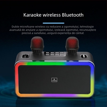 Boxă Bluetooth pentru karaoke cu microfon încorporat – totul într-un singur dispozitiv, ieșire 20W, răspuns în frecvență 100 Hz–20 kHz, SNR ≥75 dB, baterie încorporată 1000–1200 mAh