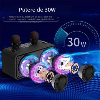 Boxă Bluetooth pentru karaoke cu microfon încorporat – totul într-un singur dispozitiv, ieșire 20W, răspuns în frecvență 100 Hz–20 kHz, SNR ≥75 dB, baterie încorporată 1000–1200 mAh