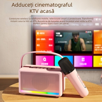 S21 Difuzor Bluetooth fără fir cu baterie încorporată, 5W, difuzor karaoke portabil cu microfon, 100Hz-20kHz, rază 10 m