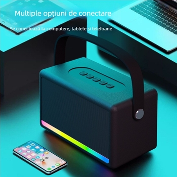 S21 Difuzor Bluetooth fără fir cu baterie încorporată, 5W, difuzor karaoke portabil cu microfon, 100Hz-20kHz, rază 10 m