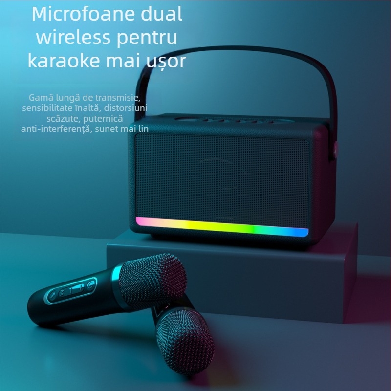 S21 Difuzor Bluetooth fără fir cu baterie încorporată, 5W, difuzor karaoke portabil cu microfon, 100Hz-20kHz, rază 10 m
