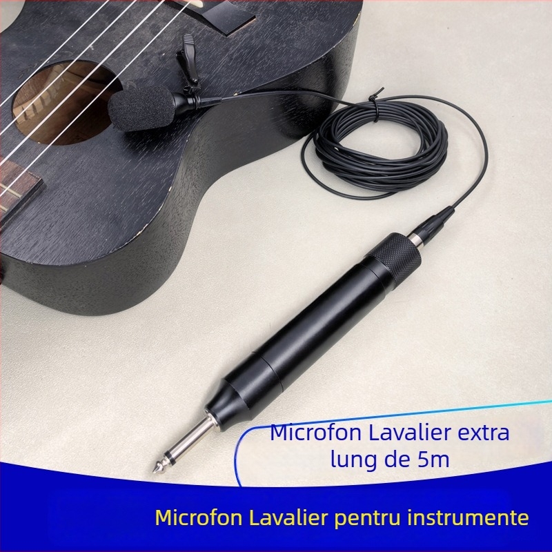Microfon lavalier cu fir pentru instrumente muzicale – canal dual, condensator, performanțe pe scenă, răspuns în frecvență 100 Hz–20 kHz, SNR ≥70 dB, fără baterie