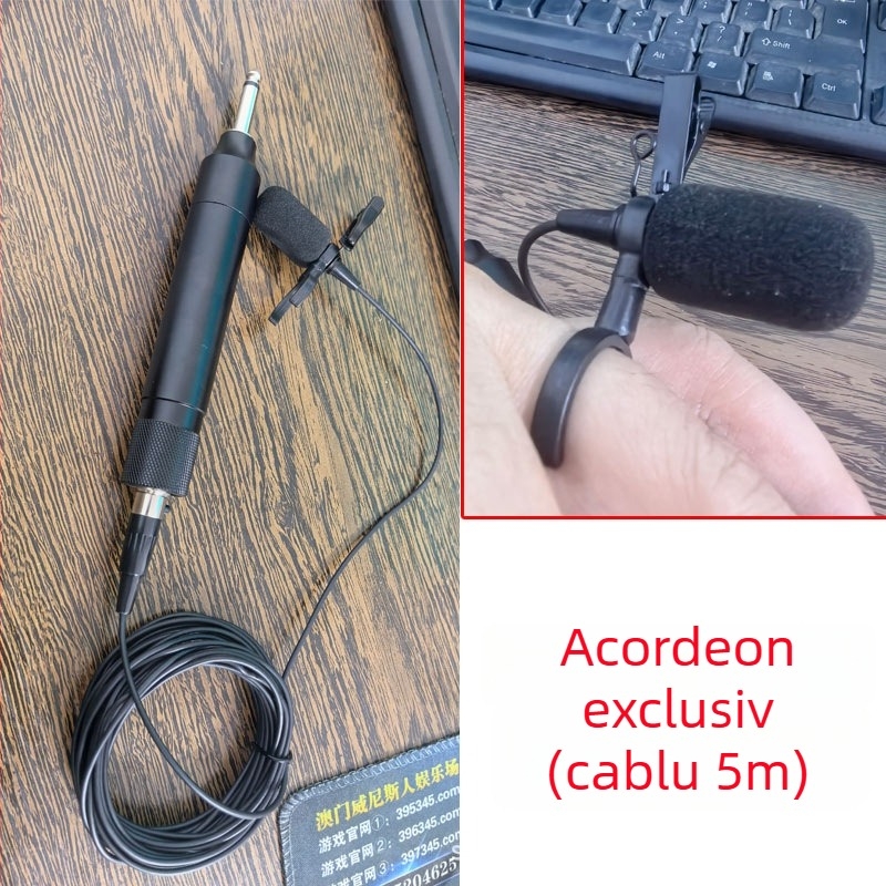Microfon lavalier cu fir pentru instrumente muzicale – canal dual, condensator, performanțe pe scenă, răspuns în frecvență 100 Hz–20 kHz, SNR ≥70 dB, fără baterie