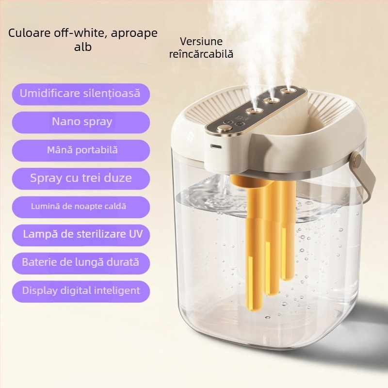 Umidificator pentru casă, cu 3 prize de ceață, alimentare USB, rezervor ≤0,5 L, pentru camere până la 10 m², zgomot 36–45 dB
