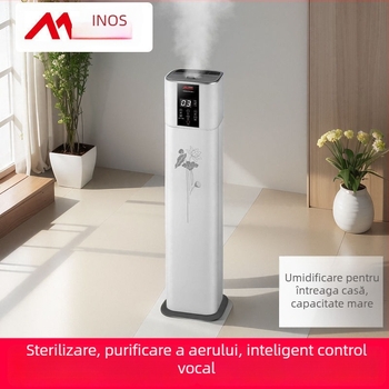 Umidificator și purificator de aer cu control vocal, model pe podea, debit de aer 400 m³/h, potrivit pentru camere de 61 m² sau mai mari, alimentare cu baterie de litiu, reglare ozon
