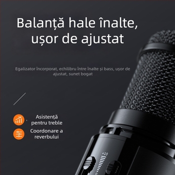 Lebo K1 microfon karaoke cu interfață audio integrată, Bluetooth 4.2, 5W×2, SNR ≥100 dB pentru transmisie live