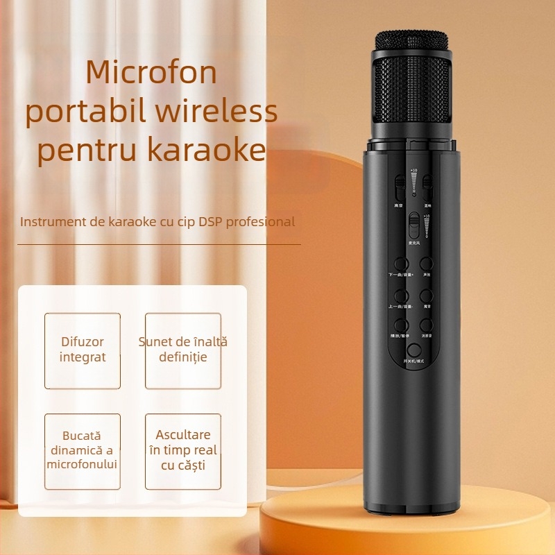 Lebo K1 microfon karaoke cu interfață audio integrată, Bluetooth 4.2, 5W×2, SNR ≥100 dB pentru transmisie live