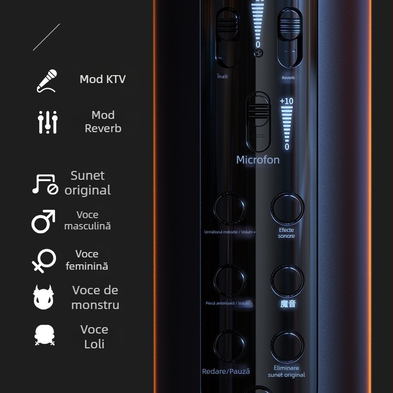 Lebo K1 microfon karaoke cu interfață audio integrată, Bluetooth 4.2, 5W×2, SNR ≥100 dB pentru transmisie live