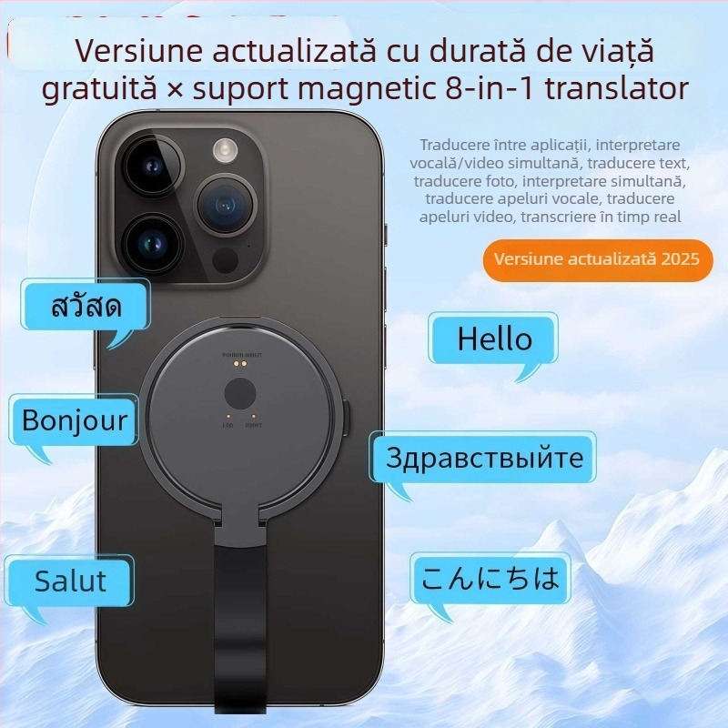 Traducător inteligent cu traducere în timp real pentru video și voce, interpretare simultană, Bluetooth, aliaj pentru aluminiu, suport pentru telefon