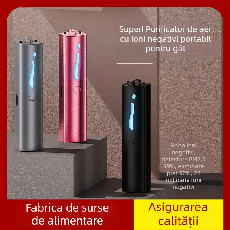 Purificator de aer portabil pentru gât, cu ioni negativi, deodorizare, funcționare silențioasă, alimentare USB, acoperire până la 10 m²