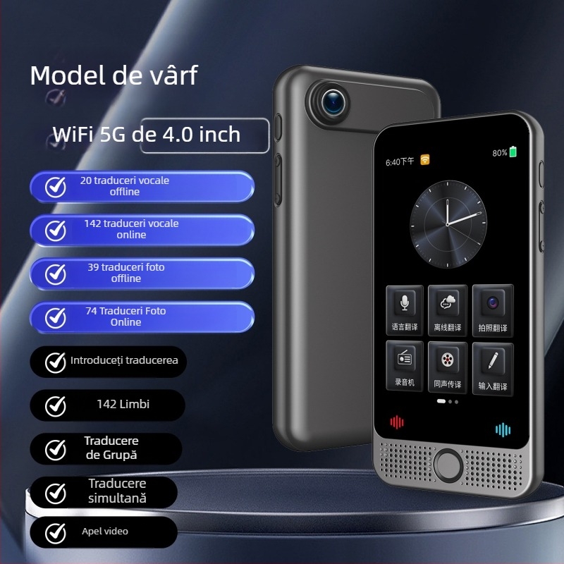 Traducător multilingv cu Android, Bluetooth, operare prin buton, carcasă ABS