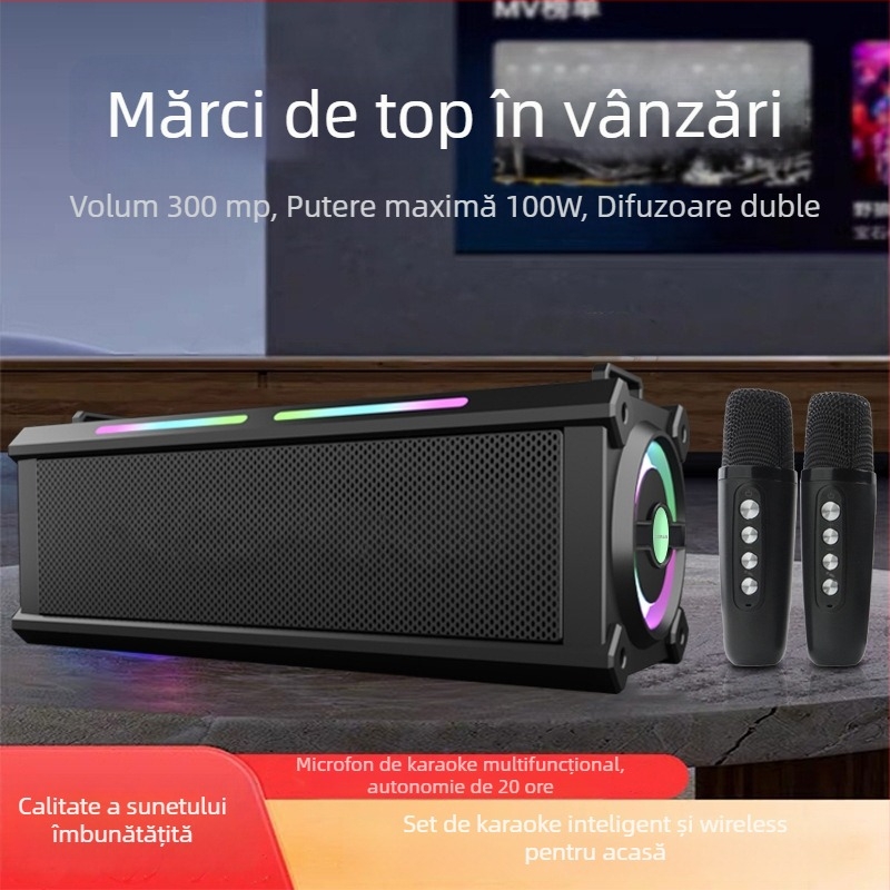 Karaoke difuzor Bluetooth, portabil pentru casă și exterior, Bluetooth 5.1; 20W; răspuns în frecvență 100Hz-20kHz; SNR ≥95dB; IPX4 rezistent la apă