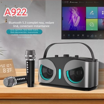 Difuzor Bluetooth fără fir All-in-One cu microfon în formă de bufniță, pentru exterior, portabil, 20W, 2 difuzoare, Bluetooth 5.3, rază de 10 m, 100 Hz-20 kHz