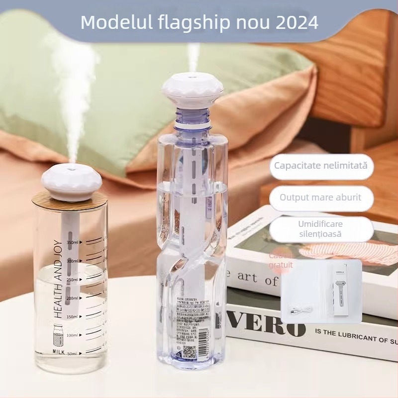 Umidificator USB pentru încăperi până la 10 m², rezervor 0,5–1 L, 1 duză de ceață, zgomot redus 36–45 dB, alimentare USB 5V/1A