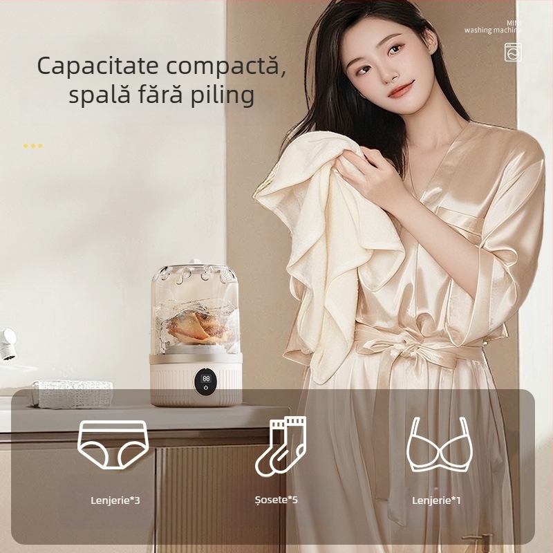 MN01 Mașină de spălat portabilă pentru lenjerie intimă (Funcționare mecanică; Timp de funcționare sub 2 ore; Alimentare USB reîncărcabilă + alimentare independentă; Tensiune nominală 5V; Putere 15W)